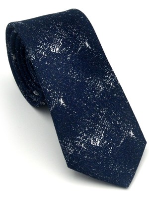 Gaffy Gri Desenli Lacivert Dokuma Kumaş Mendilli Slim Fit Kravat // SDK-2613-2