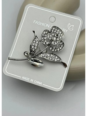 Biju Yılmaz Vip Silver Taşlı Gül Broş - 26BRS07