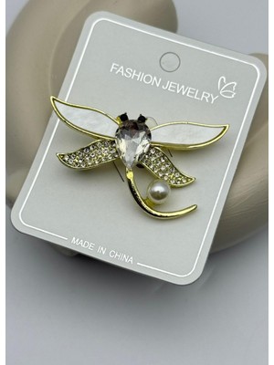 Biju Yılmaz Vip Gold Taşlı Incili Yusufçuk Broş - 26BRS10