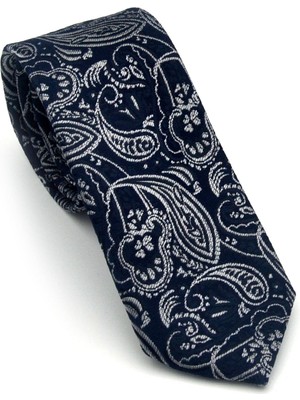 Gaffy Gri Şal Desenli Lacivert Dokuma Kumaş Mendilli Slim Fit Kravat // SDK-2607-2