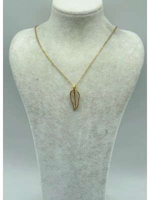 Biju Yılmaz Çelik Gold Taşlı Yaprak Kolye - 25-CTR17