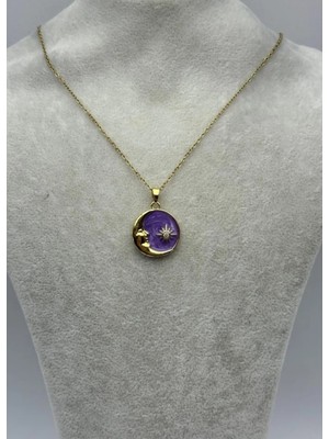 Biju Yılmaz Çelik Gold Mor Ay Kolye - 25-CTR298