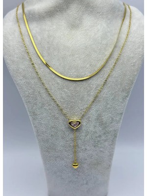 Biju Yılmaz Xuping Gold Ikili Kalpli Tasarım Kolye - 25-XPK83