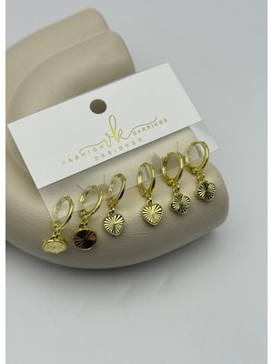 Biju Yılmaz Vip Gold Yuvarlak Yonca Kalp 6'lı Küpe - 26VIPKP51