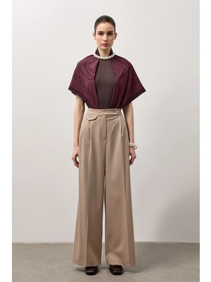 Molene Bej Linea Geniş Paça Pantolon