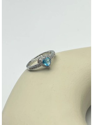 Biju Yılmaz Çelik Silver Mavi Kalp Taşlı Ayarlanabilir Yüzük - 25YZK261