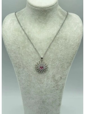 Biju Yılmaz Çelik Silver Pembe Taşlı Kolye - 25-CTR184