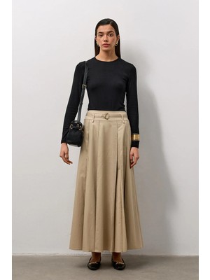 Molene Taş Zarif Kemerli Pile Detaylı Etek