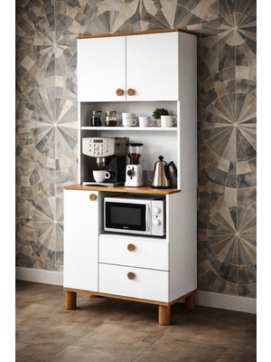 Setay Madrid Kahve Köşesi + Çok Amaçlı Raflı Kapaklı Dolap - 80CM