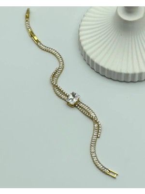 Biju Yılmaz Çelik Gold Baget Taşlı Su Yolu Bileklik - 25-BLK114