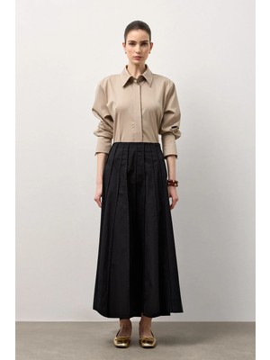 Molene Siyah Nervürlü Yüksek Bel Etek