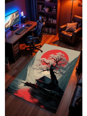 Charmbi Ayrık Vadi Desenli Halı – Kaymaz Taban Kadife Dokulu Makinede Yıkanabilir Gamer Genç Odası Halısı