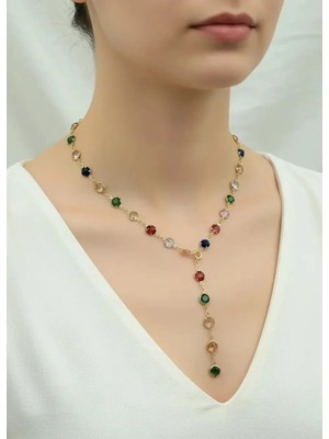 Biju Yılmaz Çelik Renkli Taşlı Y Kolye - 25-CLKK134