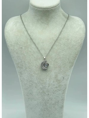 Biju Yılmaz Çelik Silver Ay ve Kalp Kolye - 25-CTR31