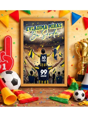 Bk Gift Kişiye Özel Isimli Baba-Oğul Sarı Lacivert Evladıma Miras Bu Sevda Ahşap Çerçeveli Tablo-3 40X25CM, Doğum Günü Hediyesi, Taraftar Hediyesi