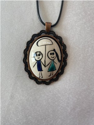 Hediyem Evime Sevgili Temalı Çini Kolye Siyah Deri Ipli