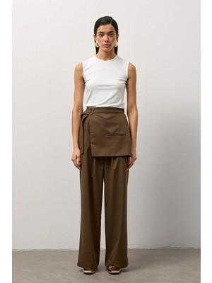 Molene Haki Çıkarılabilir Kapak Detaylı Yüksek Bel Pantolon