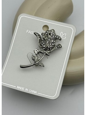 Biju Yılmaz Vip Silver Taşlı Gül Broş - 26BRS12