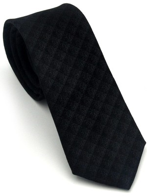Gaffy Gri Küp Desenli Siyah Dokuma Kumaş Mendilli Slim Fit Kravat // SDK-2605-1