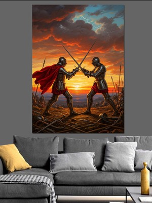 Tablomega Gün Batımında Savaşan Iki Şövalye Dekoratif Kanvas - Mdf Ahşap Tablo