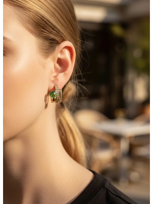 Biju Yılmaz Xuping Gold Yeşil Taşlı Küpe - 25XPKP258-01