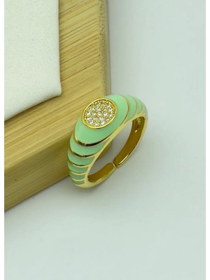 Biju Yılmaz Çelik Gold Yeşil Ayarlanabilir Yüzük - 25YZK216