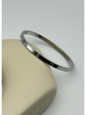 Biju Yılmaz Çelik Silver 4mm Taşsız Ince Kelepçe - 25KLP52