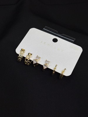 Melisa Takı & Aksesuar 316L Çelik Jewelry Gold Renk 6lı Set Zirkon Taşlı Küpe