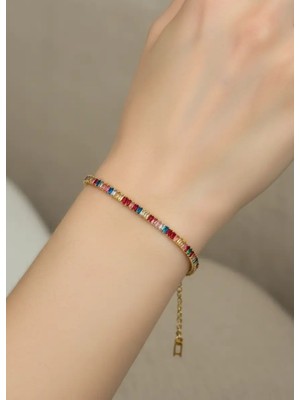 Biju Yılmaz Çelik Gold Renkli Baget Taşlı Su Yolu Bileklik - 26SLB48