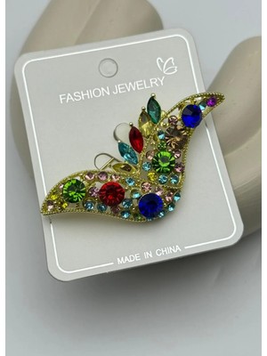 Biju Yılmaz Vip Gold Renkli Taşlı Tasarım Broş - 26BRS21