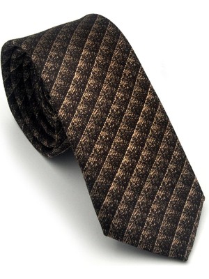 Gaffy Kahverengi Küp Desenli Bej Dokuma Kumaş Mendilli Slim Fit Kravat // SDK-2605-6