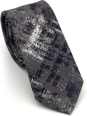 Gaffy Lacivert Desenli Gri Dokuma Kumaş Mendilli Slim Fit Kravat // SDK-2608-3