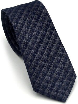 Gaffy Gri Küp Desenli Lacivert Dokuma Kumaş Mendilli Slim Fit Kravat // SDK-2605-2