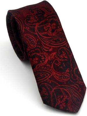 Gaffy Siyah Şal Desenli Kırmızı Dokuma Kumaş Mendilli Slim Fit Kravat // SDK-2607-4