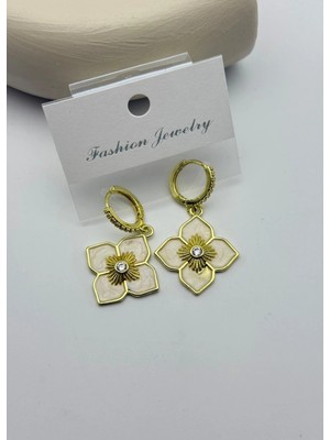 Biju Yılmaz Vip Gold Taşlı Yonca Halka Sallantılı Küpe - 26VIPKP10