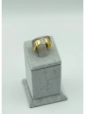 Biju Yılmaz Çelik Gold Ayarlanabilir Taşlı Yüzük - 25YZK38