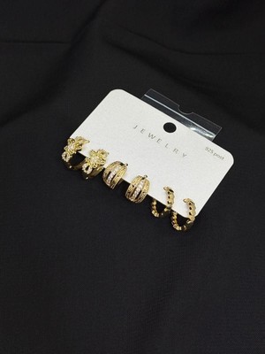 Melisa Takı & Aksesuar 316L Çelik Jewelry Gold Renk 6lı Set Zirkon Taşlı Küpe