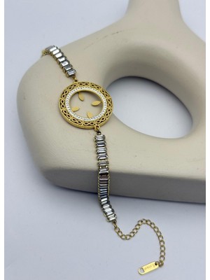 Biju Yılmaz Çelik Gold Baget Taşlı Su Yolu Tasarım Çeyreklik Bileklik - 26BLK23