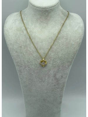 Biju Yılmaz Çelik Gold Taşlı Kalp Kolye - 25-CTR83