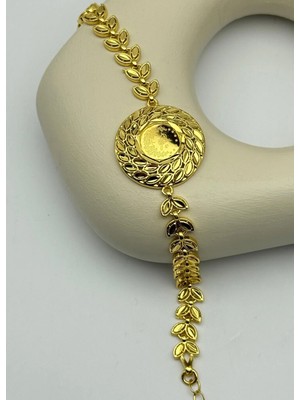 Biju Yılmaz 22K Altın Kaplama Buğday Desen Tuğralı Bileklik - 25-22K120