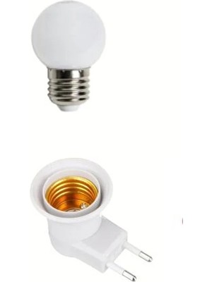 Açma Kapama Anahtarlı Duy Fişli + 1W Tasarruflu Renkli E27 LED Gece Lambası Beyaz Işık