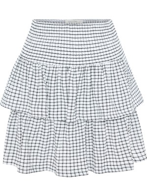 Ekoseli Fırfırlı Mini Etek