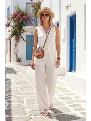 Lela Pamuklu Regular Fit Bağlama Detaylı Alt-Üst Müslin Takım Bayan Takım 5866660