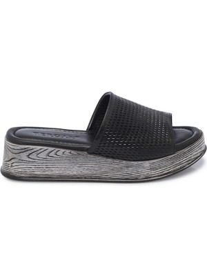 Tergan Siyah Hakiki Deri Kadın Terlik - K25Y1TR67925-A23