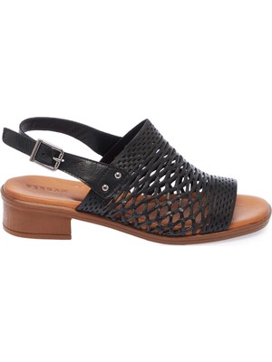 Tergan Siyah Hakiki Deri Kadın Sandalet - K25Y1SN67928-A23