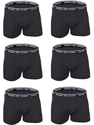 Seher 6 Lı Paket Yıldızı Erkek Likralı Boxer Elastan Siyah