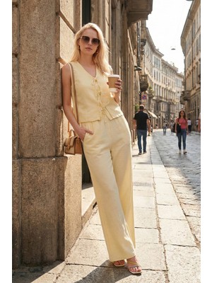 Lela Pamuklu Regular Fit Bağlama Detaylı Alt-Üst Müslin Takım Bayan Takım 5866660