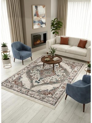 Brillant Göbekli Damask Desenli Lateks Taban Salon Halısı