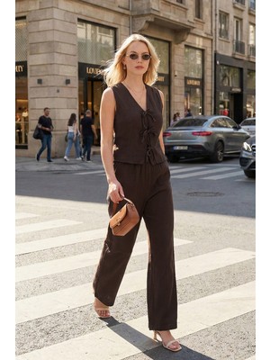 Lela Pamuklu Regular Fit Bağlama Detaylı Alt-Üst Müslin Takım Bayan Takım 5866660