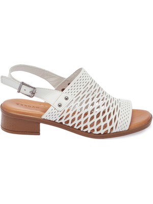 Tergan Beyaz Hakiki Deri Kadın Sandalet - K25Y1SN67928-A26